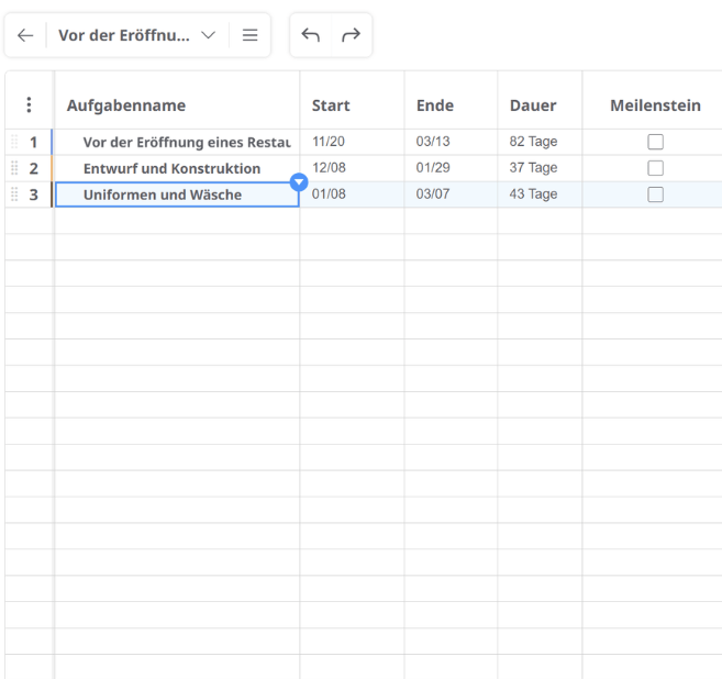 Gantt-Diagramm Aufgaben anpassen