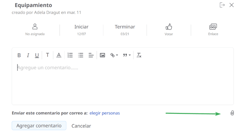 Agregar comentarios a diagrama de Gantt