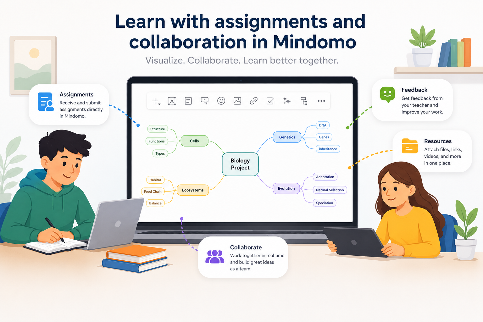 Learn with assignments and collaboration in Mindomo