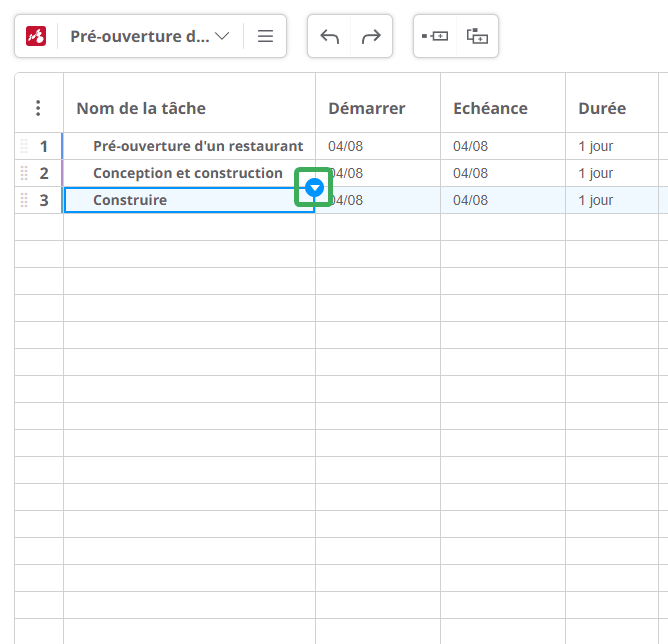 Tâches de personnalisation du diagramme de Gantt